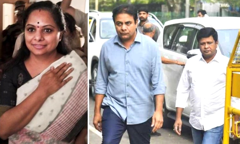 BRS working president KT Rama Rao meets sister Kavitha at CBI office in Delhi